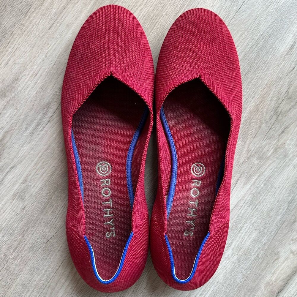 Rothy’s Birdseye Round Toe Flats Shoes Scooter Red Women’s Size 12